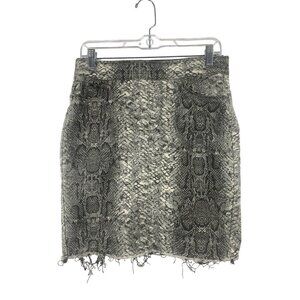 Coco Carmen Gray Snake Print Denim Mini Skirt With Frayed Hem Medium